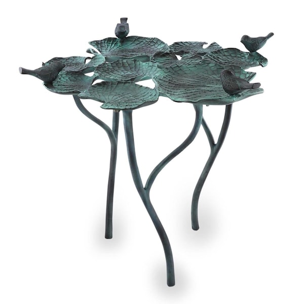 Peticare 22 x 24.5 x 24 in. Bird Quartet on Leaves Birdfeeder - Birdbath, Aluminum PE2486425 - main